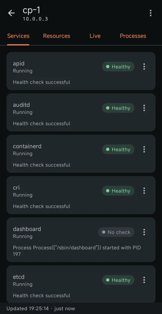 Services screen of Ichor for Talos Linux